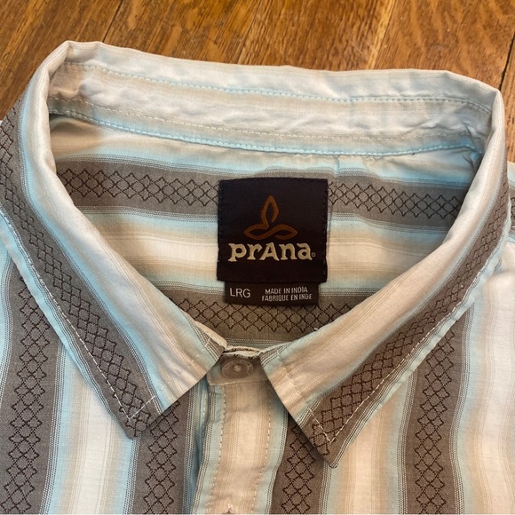 prAna Breathe Button-Up Short-Sleeve Striped Shirt Men’s Large - Multi Stripe - Picture 5 of 11